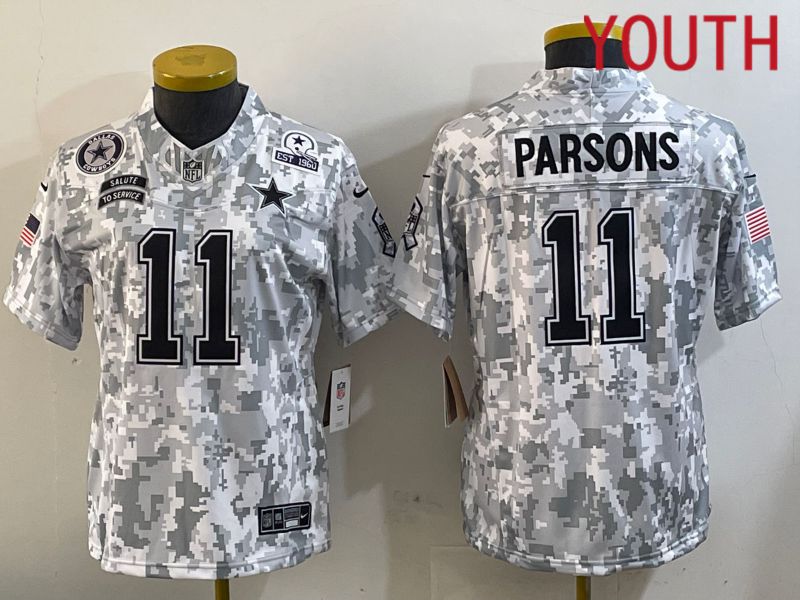 Youth Dallas Cowboys #11 Parsons Nike Arctic Camo 2024 Salute to Service Limited NFL Jersey style 4->youth nfl jersey->Youth Jersey